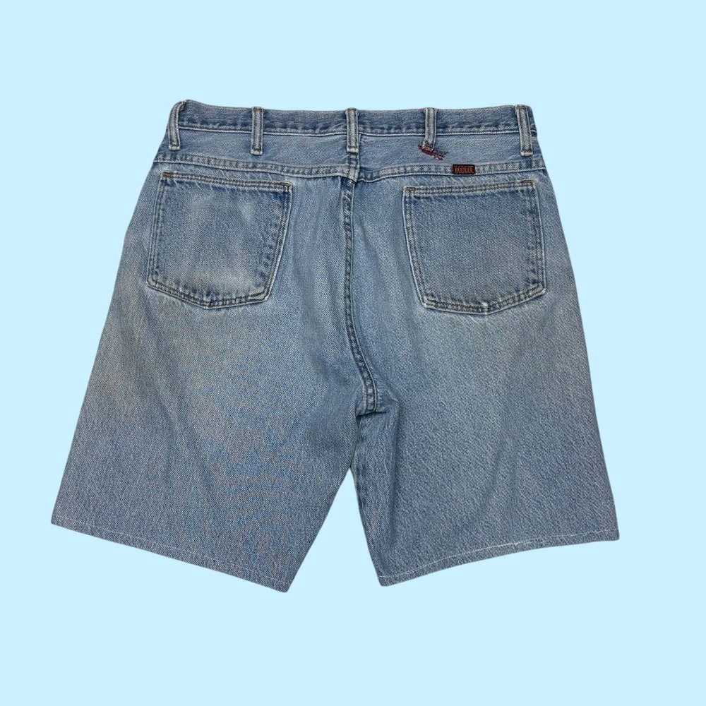 Rustler Mens Light Wash Blue Denim Shorts Straight Leg 100% Cotton Size 33